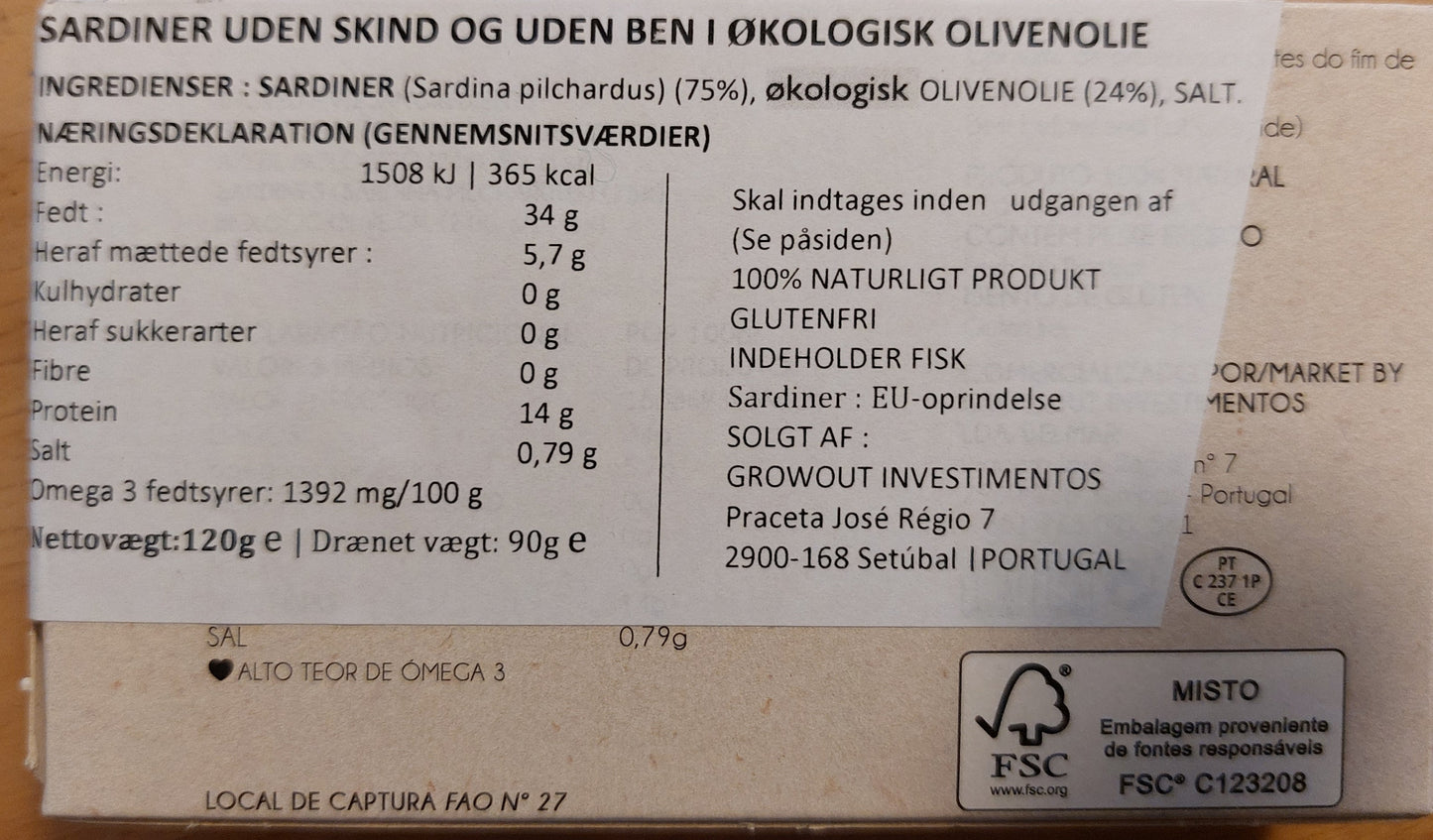 Belmar - Sardiner uden skind og ben i økologisk olivenolie