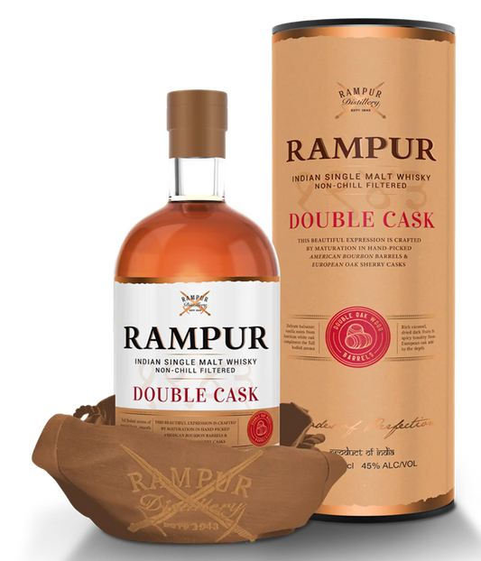 Rampur Double Cask Indian Single Malt Whisky, i gaveæske